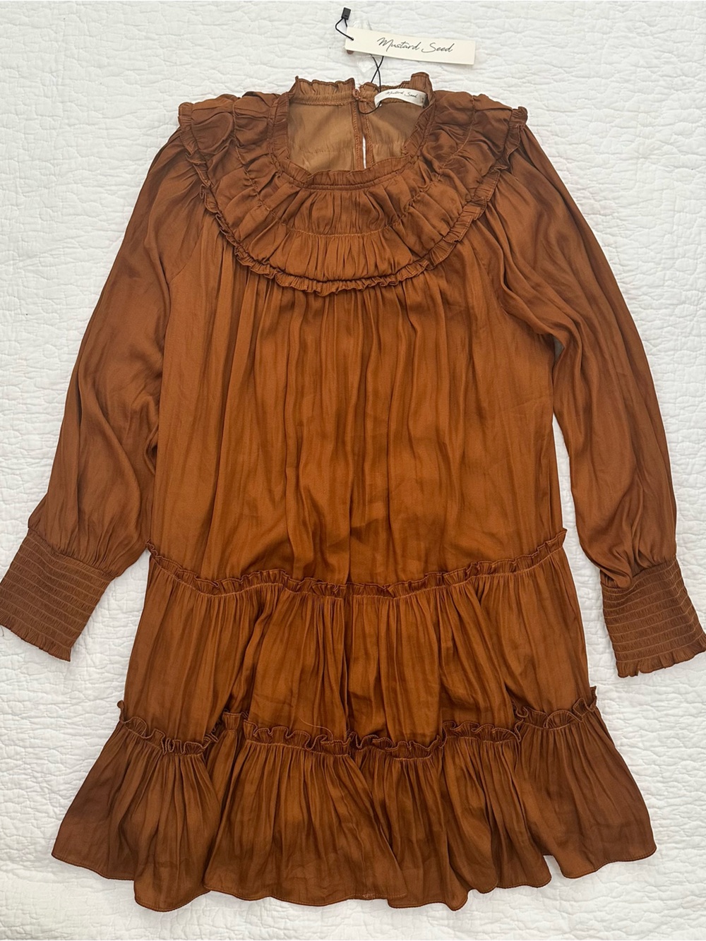 Mustard Seed Rust Tiered Ruffle Smocked Cuff Dress - Picture 2 of 6